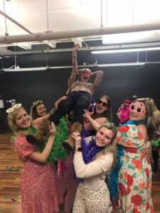 Hens dancing along to Abba at our fun Mamma Mia themed hen party dance class. Perfect if you're looking for Mamma Mia Hen Party Ideas.