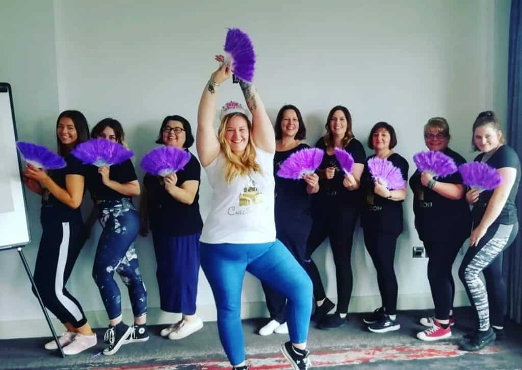 Hens enjoying our fun Burlesque Dance Class. A great idea for a Burlesque hen party.