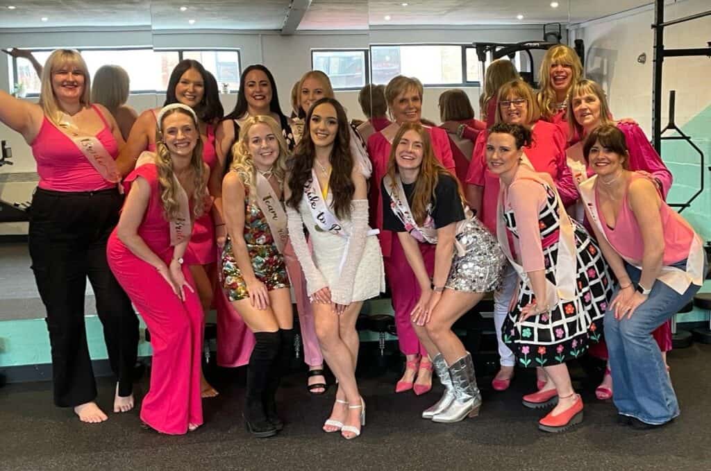 Hens dancing the night away at our Barbie theme hen party dance class.