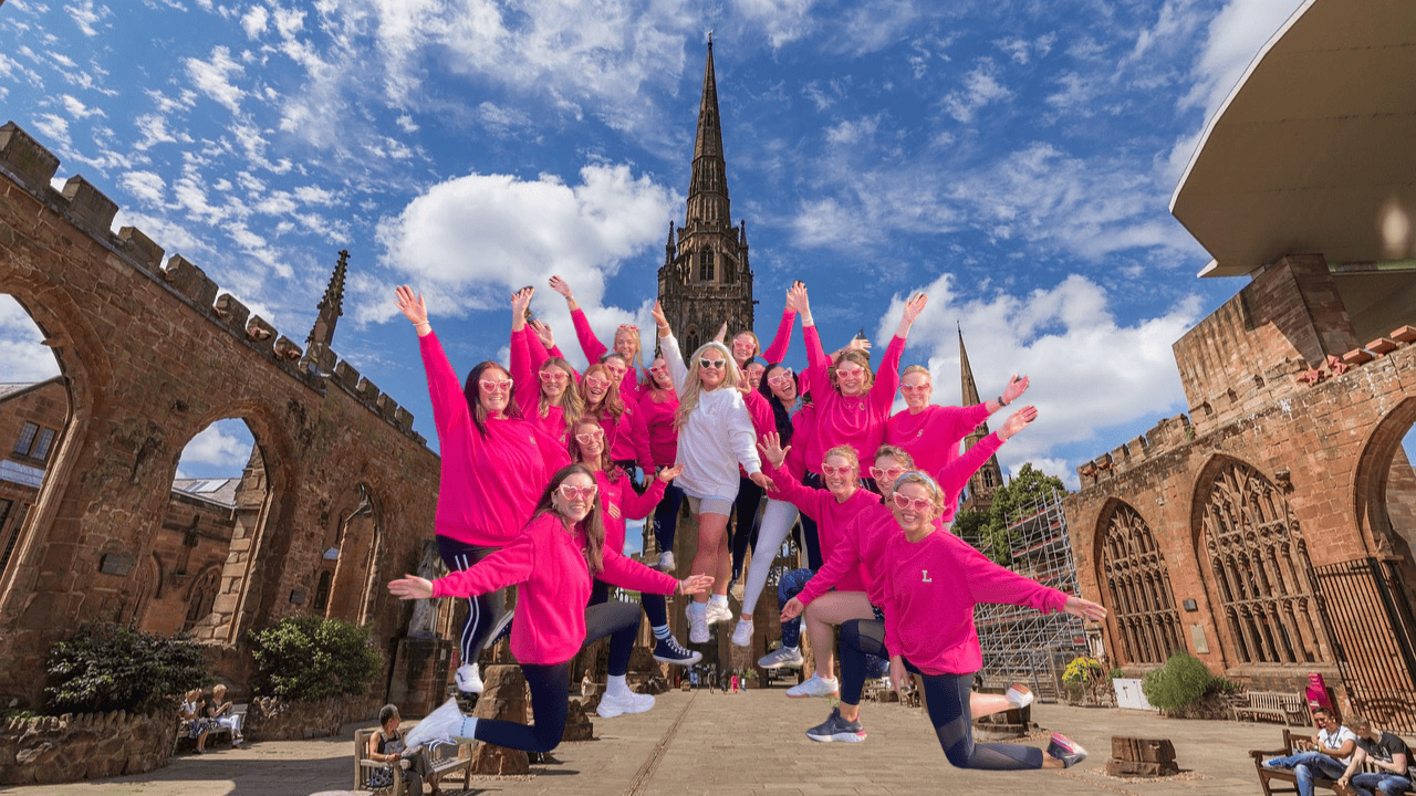 Group enjoying a hen party dance class Coventry, laughing and learning a fun routine. Perfect for dance hen parties Coventry and Coventry hen party dance classes for a memorable Coventry hen do.