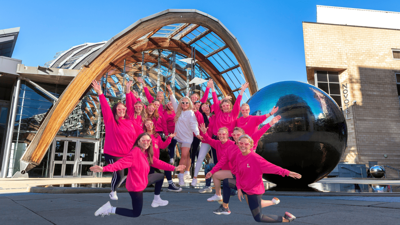 Women taking part in hen party dance class Sheffield, having fun at a lively and energetic dance hen parties