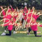 Classy hen party ideas at home, a group of women enjoying a hen party dance class at home with Sashay Dance, laughing and dancing together