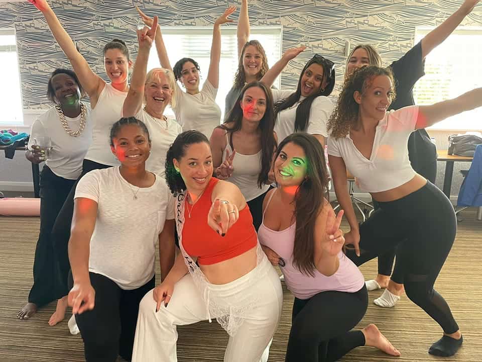 Hen do group dancing at a hip hop hen party with bold moves and big energy, perfect for an unforgettable R&B hen do