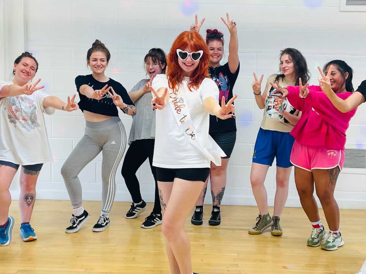 Ladies striking a pose at a Spice Girls hen dance class