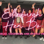 A hen party group laughing, Scottish Dancing together at a Edinburgh dance studio.