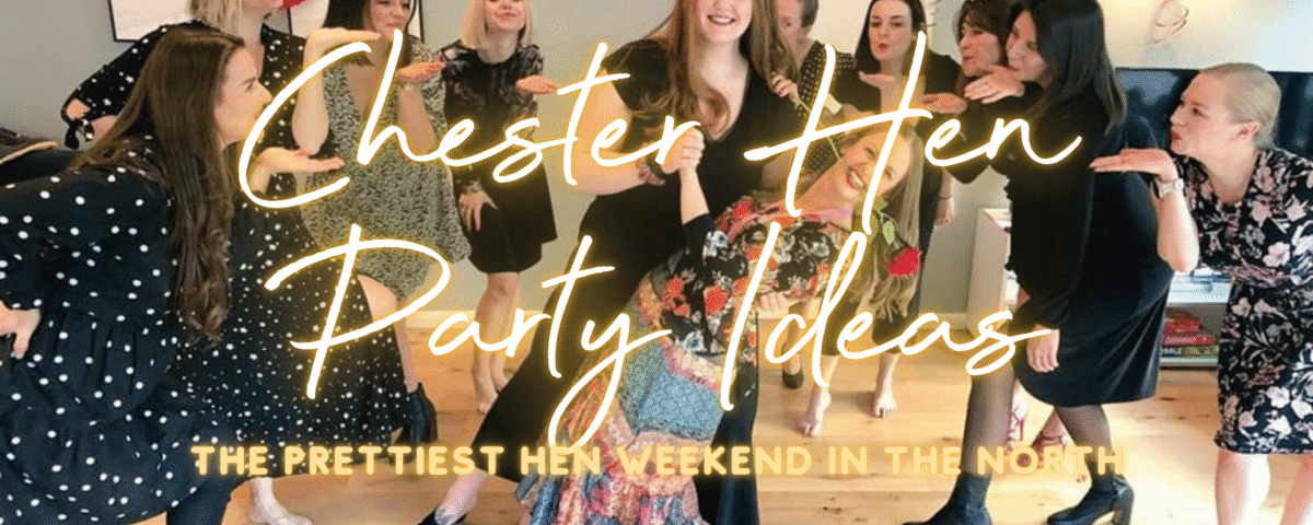 Chester hen party ideas: hen group celebrating in The Rows in Chester city centre.