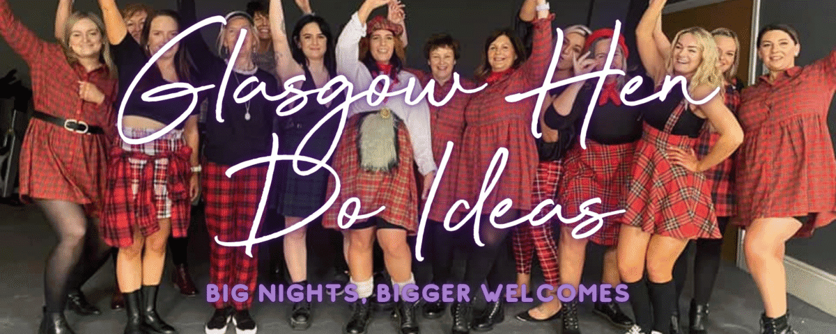 A hen party group laughing together at a Sashay Dance class in Glasgow city centre.