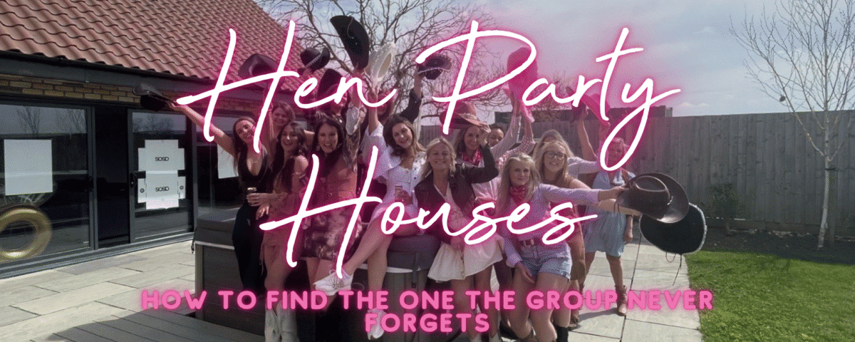 Hen party houses UK: hen group celebrating in the hot tub of a large hen do house