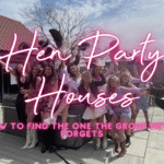 Hen party houses UK: hen group celebrating in the hot tub of a large hen do house