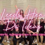A hen party group laughing together at a Sashay Dance class in Leeds city centre.