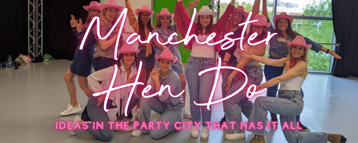 Hen do ideas Manchester: hen group celebrating at a dance class in the city