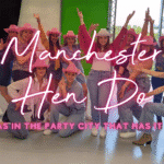 Hen do ideas Manchester: hen group celebrating at a dance class in the city