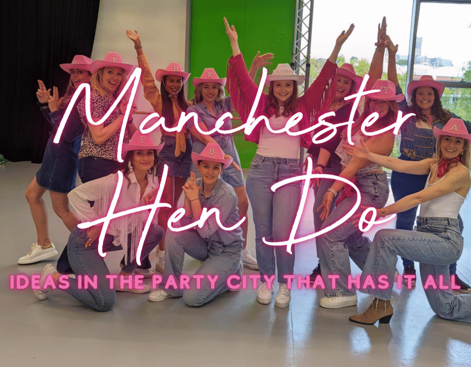 Hen do ideas Manchester: hen group celebrating at a dance class in the city