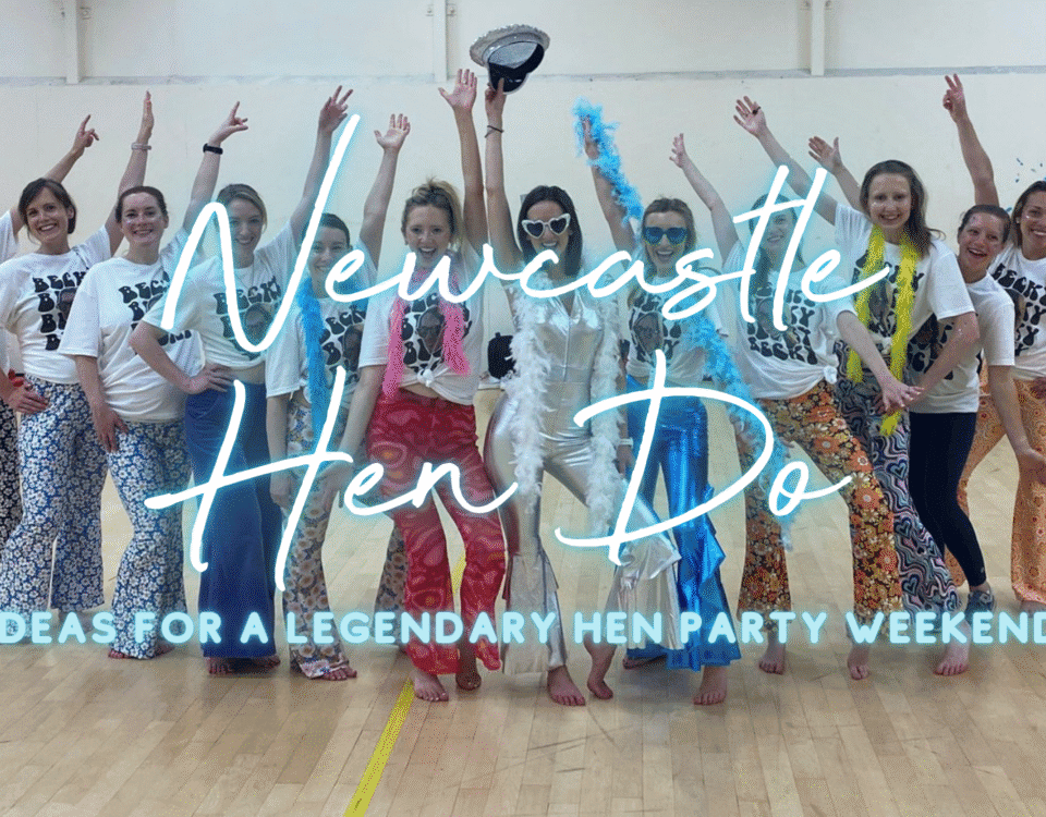 A hen party group laughing together at a Sashay Dance class in Newcastle city centre.