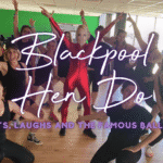 Blackpool hen do: hen group celebrating at a fun themed hen party dance class in Blackpool