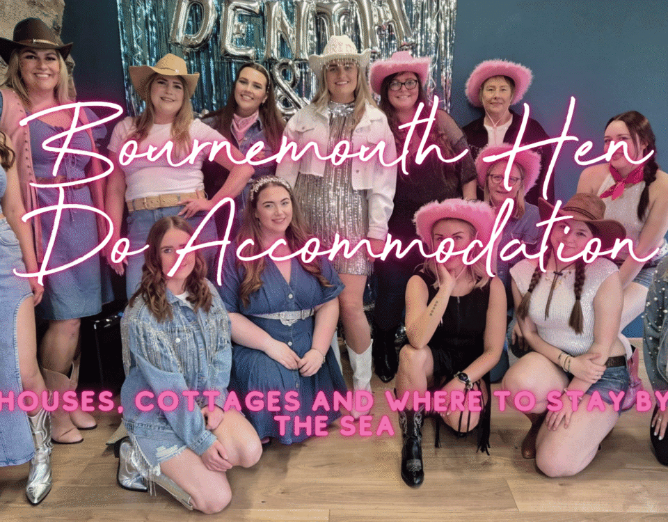 A hen group celebrating in the garden of a large Bournemouth hen party villa near the seafront.