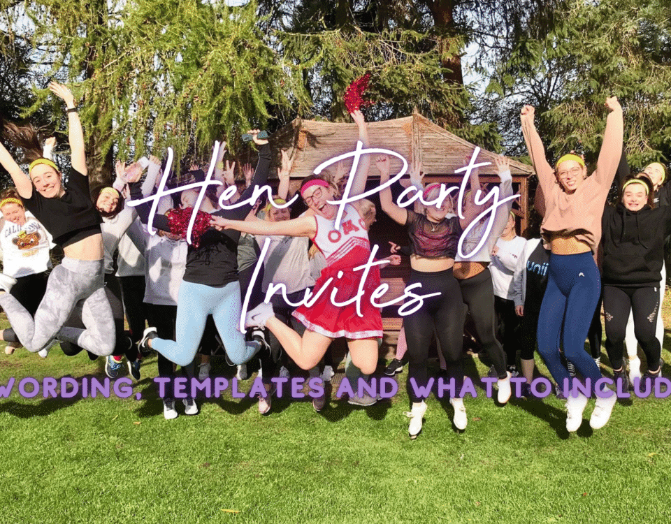 Hen party group celebrating after their invitations to the hen do weekend.